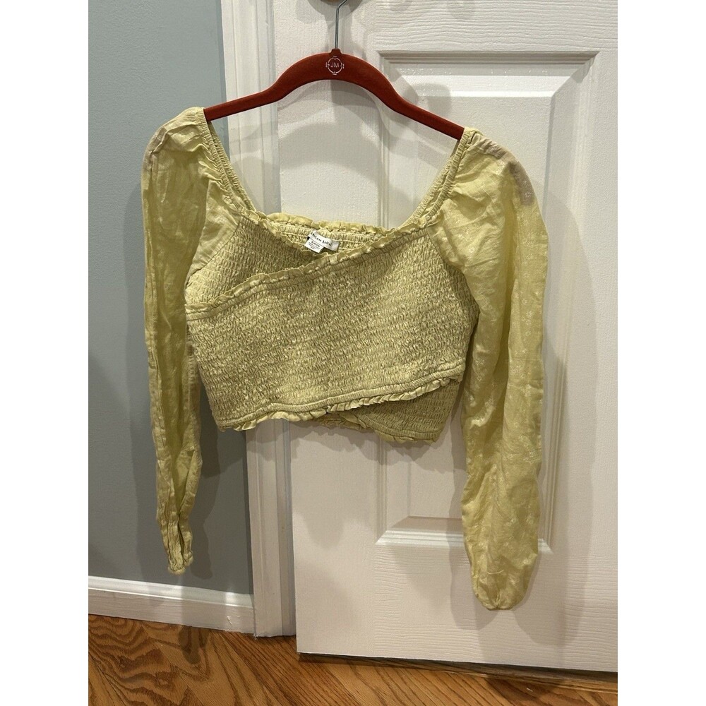 American Eagle Women's Cropped Yellow Long Sleeve Top Size S
